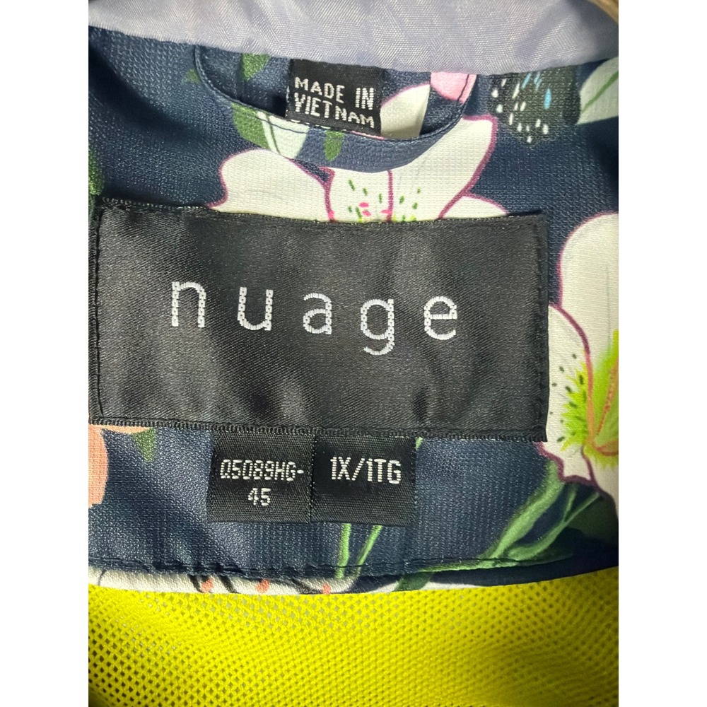Nuage Women 1X Floral Butterfly Hooded Rain Jacket Navy Blue Full Zip Mesh Lined - Picture 2 of 10